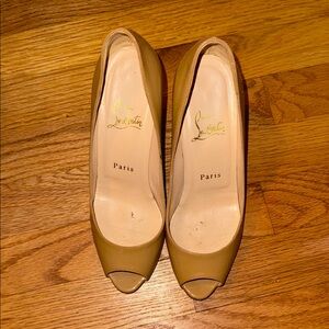 Christian Louboutin Tan Peep-Toe Heels
